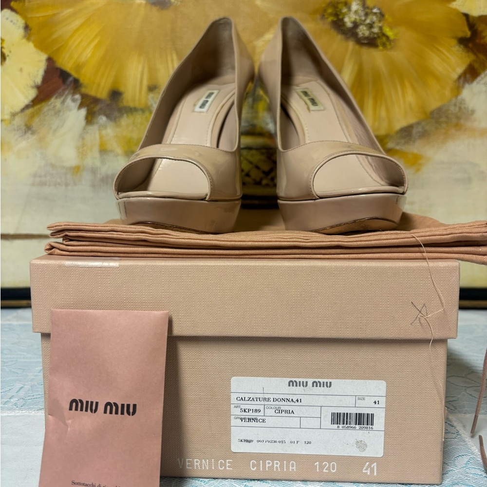 MIU MIU by PRADA Nude Patent Leather Stiletto Heels sz 41